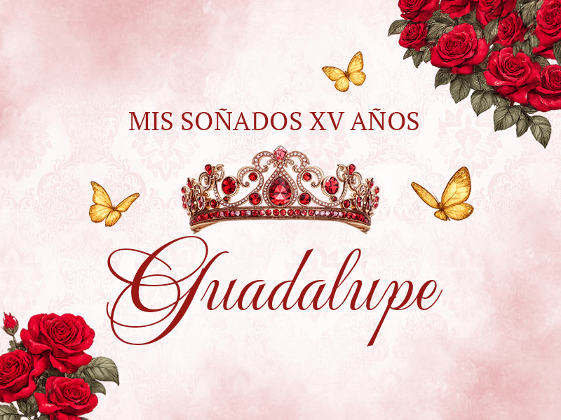 Corona Dorada y Flores Rojas